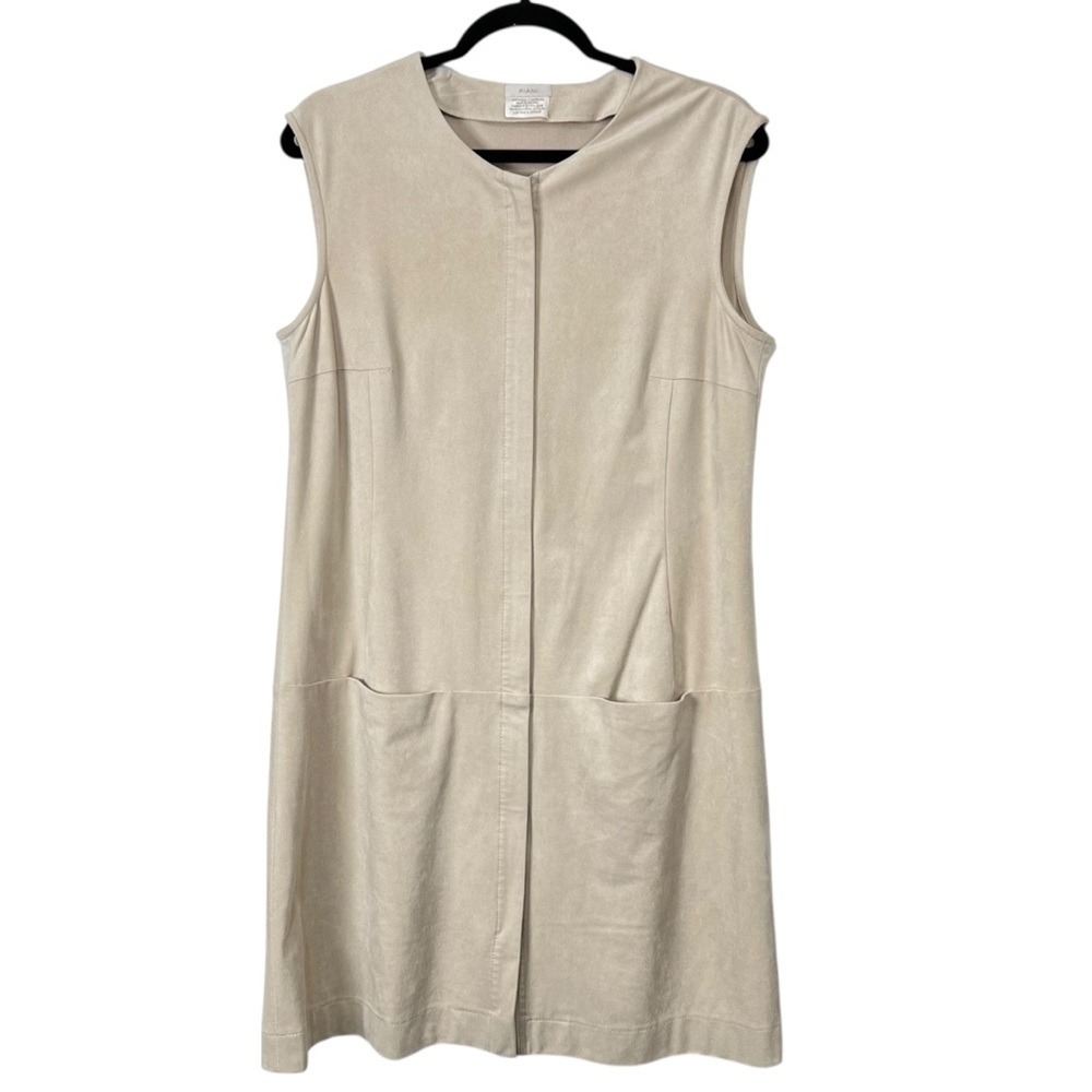 RIANI Sleeveless Dress Apron Pockets Double Zip Taupe Faux Suede Size 10